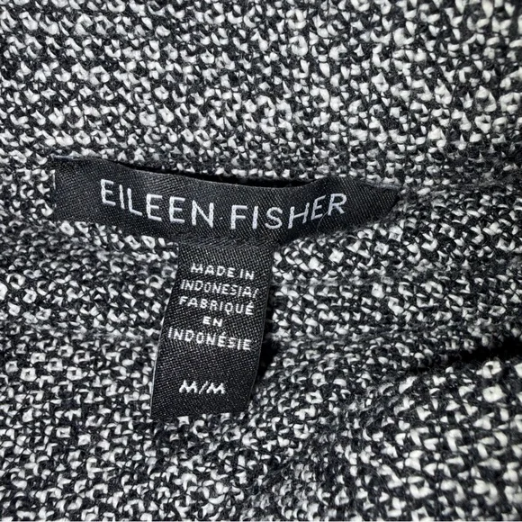 Eileen Fisher Black White Organic Cotton Tweed Stand Collar Jacket medium - Picture 5 of 8